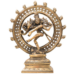 Brass Nataraja Idol, Shiv Natraj Statues, Dancing Nataraj, Hindu Dance God,Gold, 8.5 Inch, 1 Piece