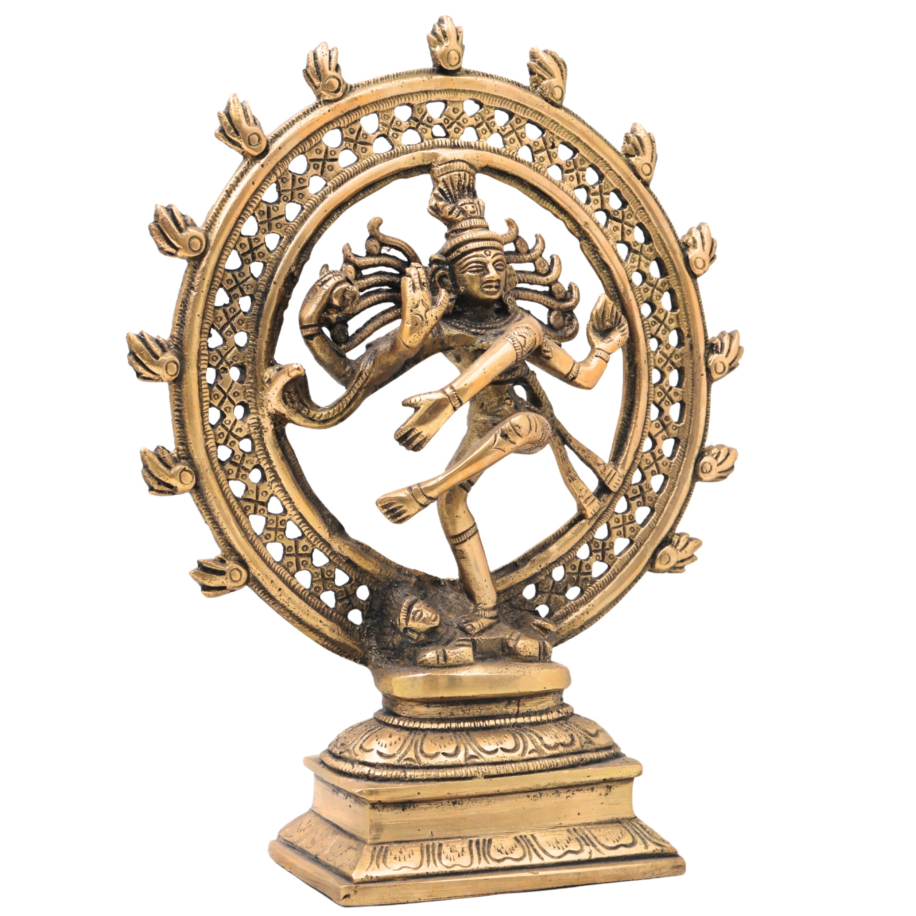 Brass Nataraja Idol, Shiv Natraj Statues, Dancing Nataraj, Hindu Dance God,Gold, 8.5 Inch, 1 Piece