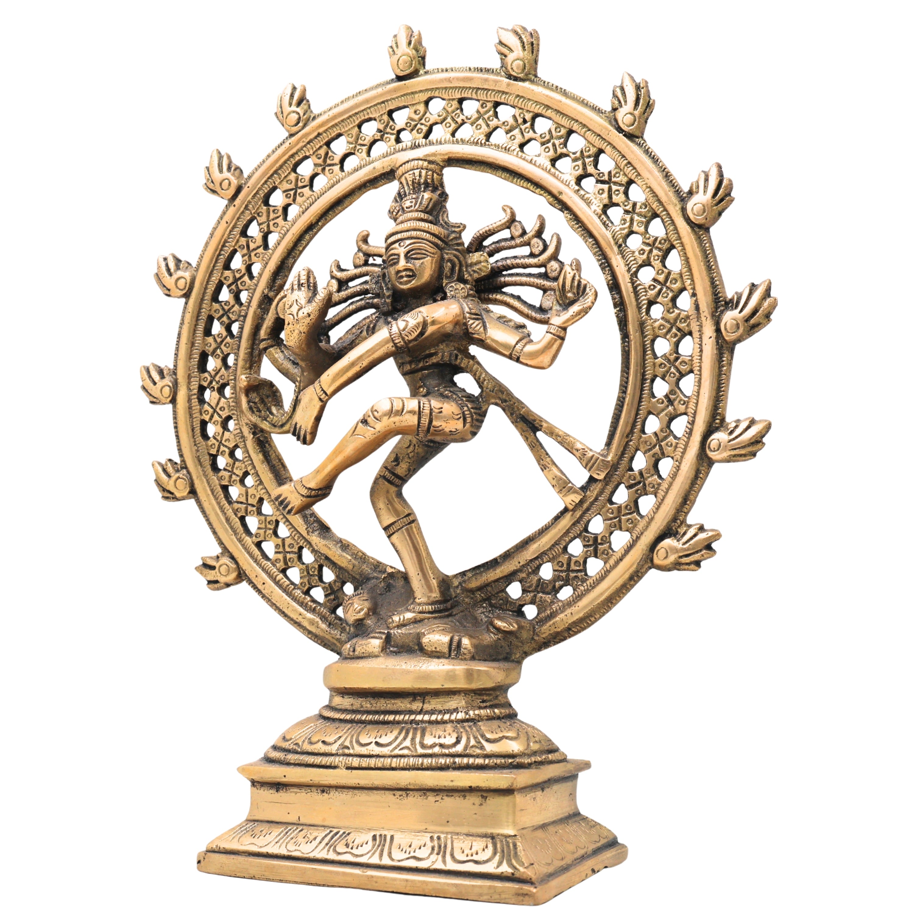 Brass Nataraja Idol, Shiv Natraj Statues, Dancing Nataraj, Hindu Dance God,Gold, 8.5 Inch, 1 Piece