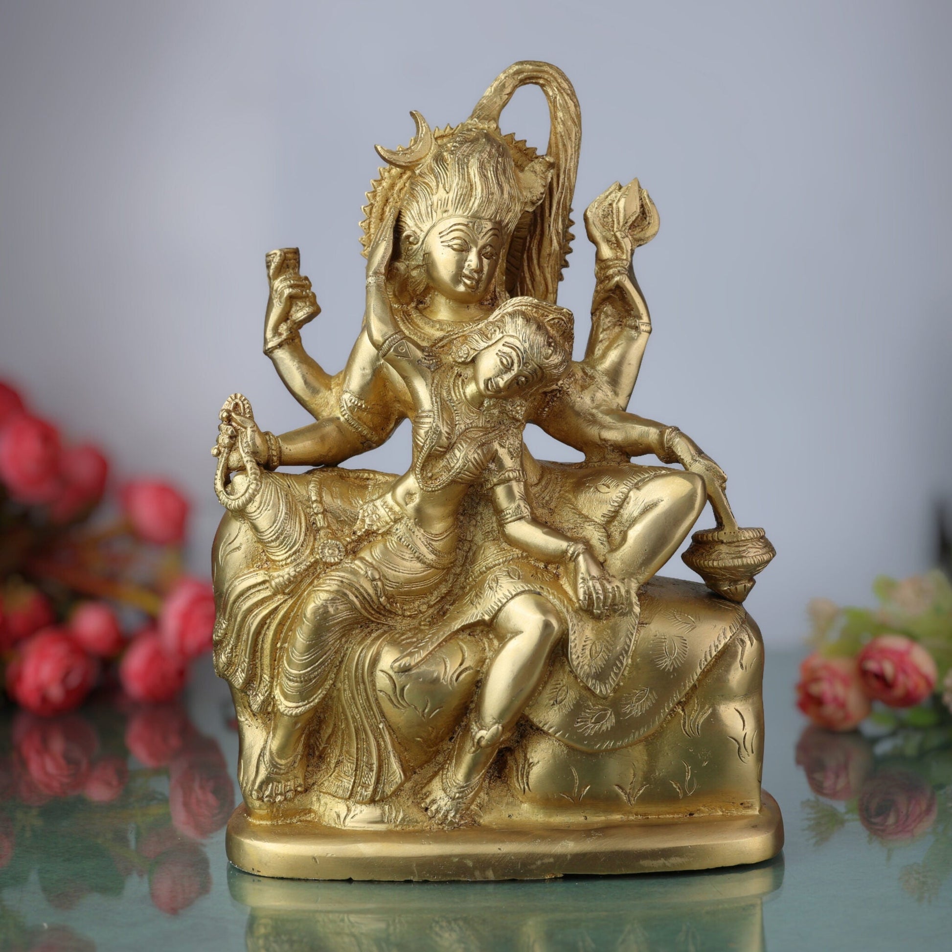 Brass Shiva And Parwati Idol | Shiv Parvati Brass Statue | Brass Shiva Parvati | Brass Shiv Parivar | Shivshankar Parvati | Murti | Idol |Statue, Gold, 11 Inch, 1 Piece