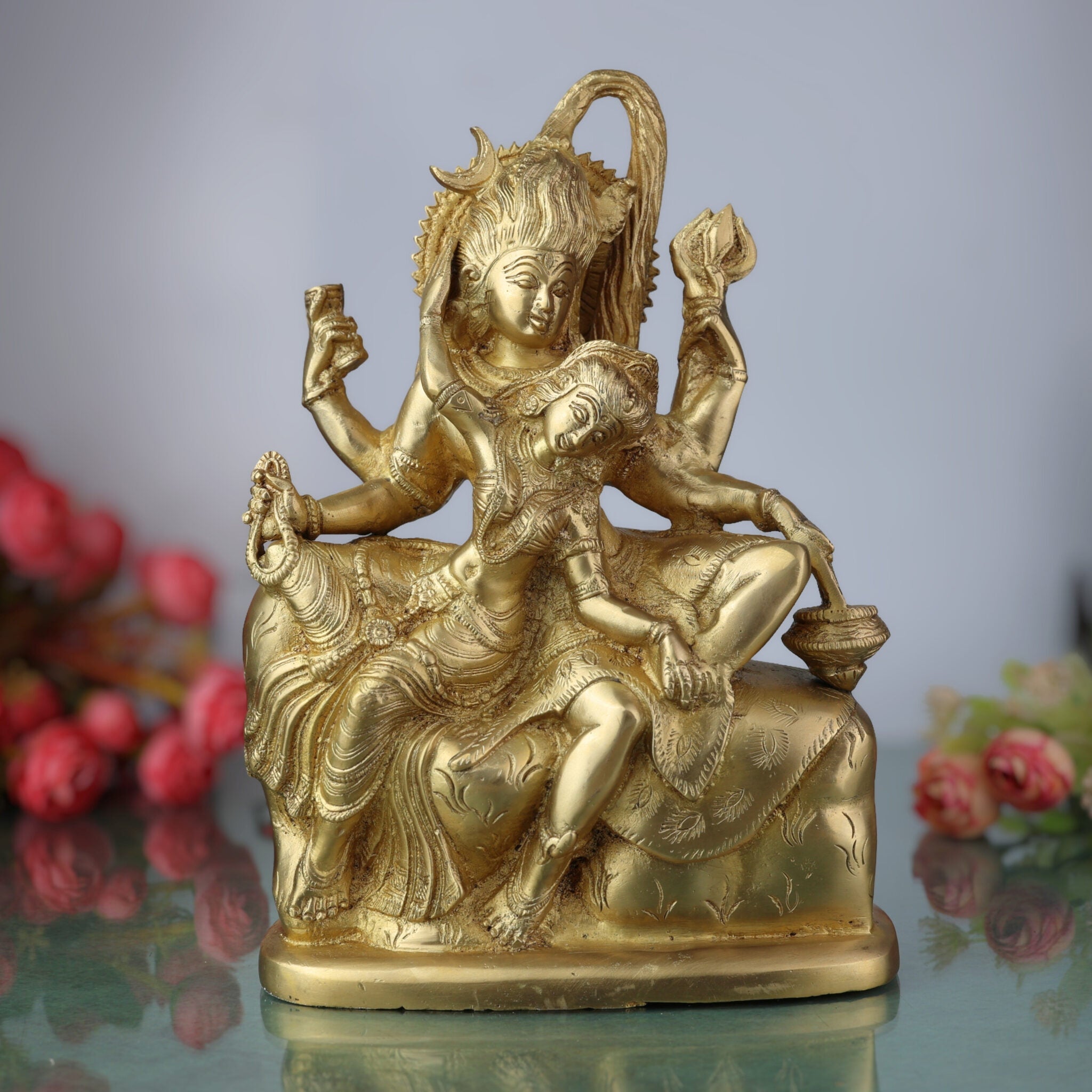 Brass Shiva And Parwati Idol | Shiv Parvati Brass Statue | Brass Shiva Parvati | Brass Shiv Parivar | Shivshankar Parvati | Murti | Idol |Statue, Gold, 11 Inch, 1 Piece