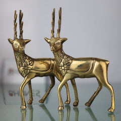 Brass Deer Idol Set of 2 | Mriga, Harin, Maan, Blackbuck Statues | Peetal, Pittal, Ashtadhatu Decorative Showpieces for Home & Temple, Gold, 7 Inch, 2 Piece