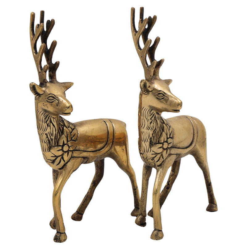 Brass Deer Idol Set of 2 | Mriga, Harin, Maan, Blackbuck Statues | Peetal, Pittal, Ashtadhatu Decorative Showpieces for Home & Temple, Gold, 7 Inch, 2 Piece
