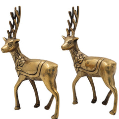 Brass Deer Idol Set of 2 | Mriga, Harin, Maan, Blackbuck Statues | Peetal, Pittal, Ashtadhatu Decorative Showpieces for Home & Temple, Gold, 7 Inch, 2 Piece