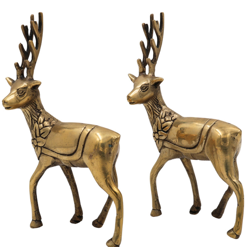 Brass Deer Idol Set of 2 | Mriga, Harin, Maan, Blackbuck Statues | Peetal, Pittal, Ashtadhatu Decorative Showpieces for Home & Temple, Gold, 7 Inch, 2 Piece
