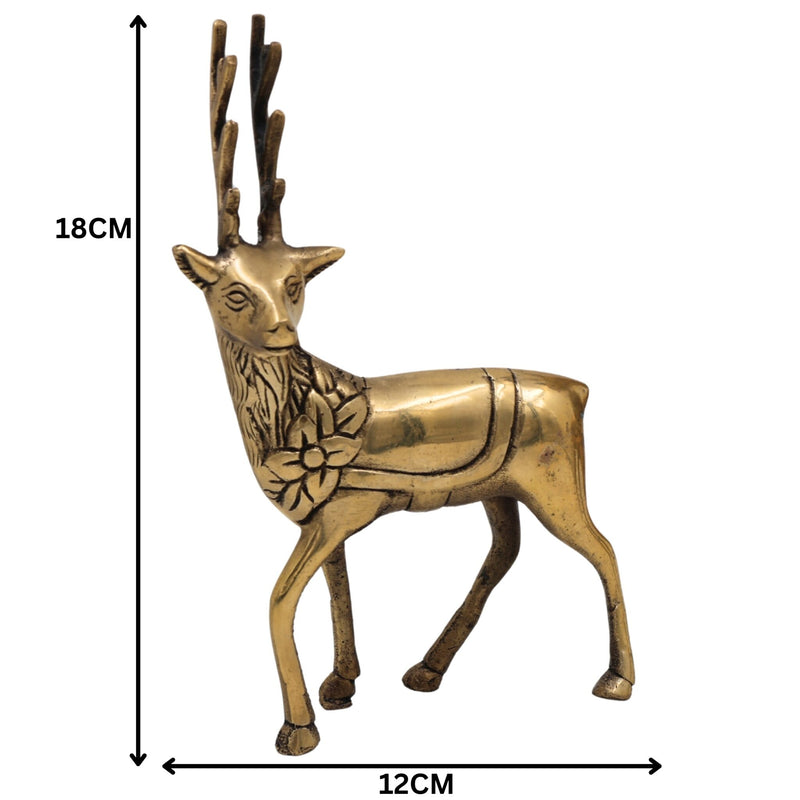 Brass Deer Idol Set of 2 | Mriga, Harin, Maan, Blackbuck Statues | Peetal, Pittal, Ashtadhatu Decorative Showpieces for Home & Temple, Gold, 7 Inch, 2 Piece