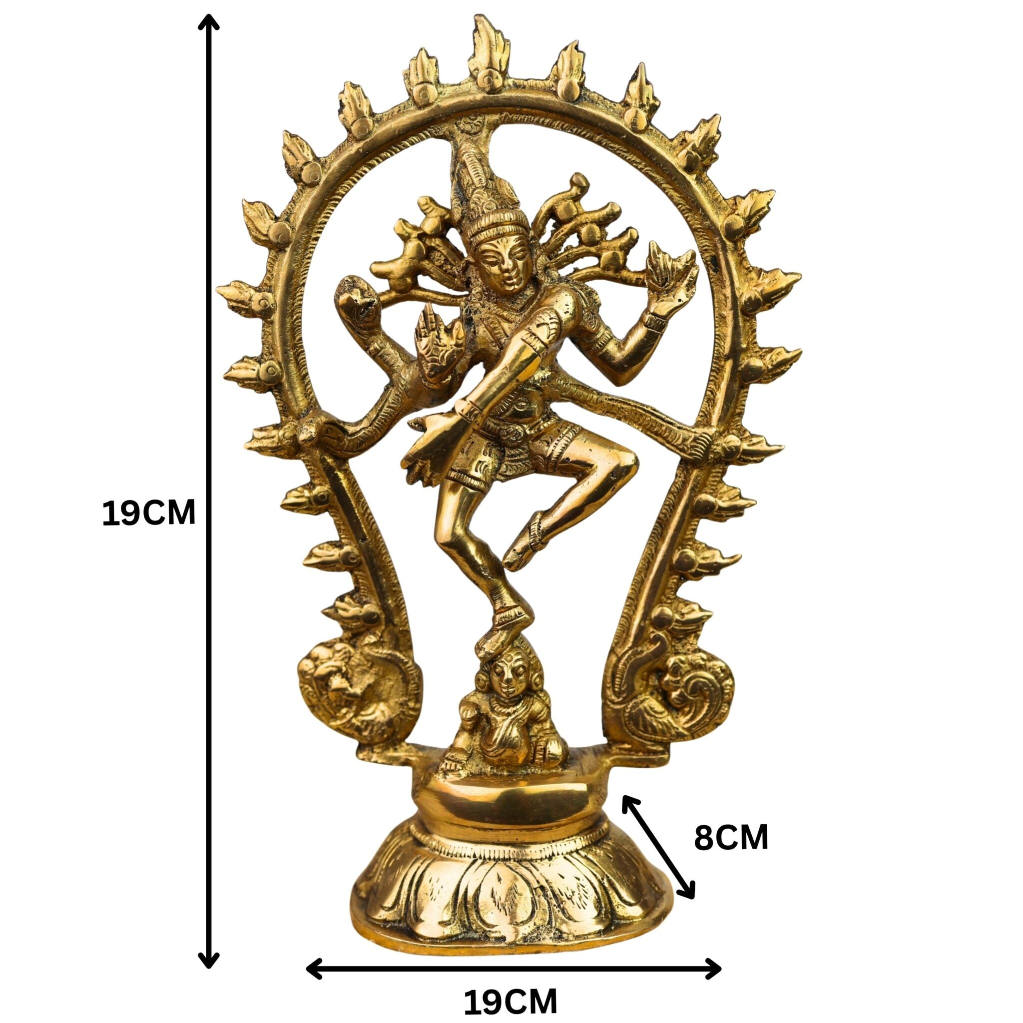 Handcrafted Brass Nataraja Idol – Lord Shiva Nataraj, Adalvallan, Tandav Murti, Chidambaram Natesa Statue for Home, Temple & Gift, Gold, 7.5 Inch, 1 Piece