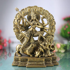 Brass Durga Devi Idol – Mahishasura Mardini | Shakti | Chamundeshwari | Vaishno Devi | Tulja Bhavani | Antique Pital Murti for Pooja & Home Decor, Gold, 13 Inch, 1 Piece