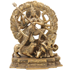 Brass Durga Devi Idol – Mahishasura Mardini | Shakti | Chamundeshwari | Vaishno Devi | Tulja Bhavani | Antique Pital Murti for Pooja & Home Decor, Gold, 13 Inch, 1 Piece
