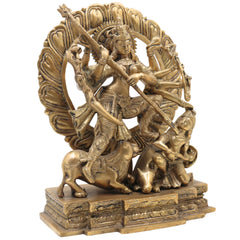 Brass Durga Devi Idol – Mahishasura Mardini | Shakti | Chamundeshwari | Vaishno Devi | Tulja Bhavani | Antique Pital Murti for Pooja & Home Decor, Gold, 13 Inch, 1 Piece