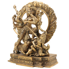 Brass Durga Devi Idol – Mahishasura Mardini | Shakti | Chamundeshwari | Vaishno Devi | Tulja Bhavani | Antique Pital Murti for Pooja & Home Decor, Gold, 13 Inch, 1 Piece