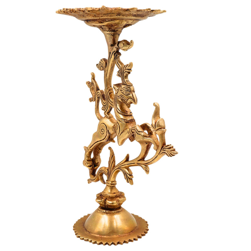 Brass Yali Stand Peetha, Vyala Lion Singhasan Chowki, Traditional Peetal Pittal Yali Pooja Pedestal, Dravidian Temple Yali Idol Base for Mandir Decor, Gold, 9.5 Inch, 1 Piece