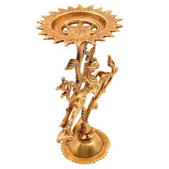 Brass Yali Stand Peetha, Vyala Lion Singhasan Chowki, Traditional Peetal Pittal Yali Pooja Pedestal, Dravidian Temple Yali Idol Base for Mandir Decor, Gold, 9.5 Inch, 1 Piece