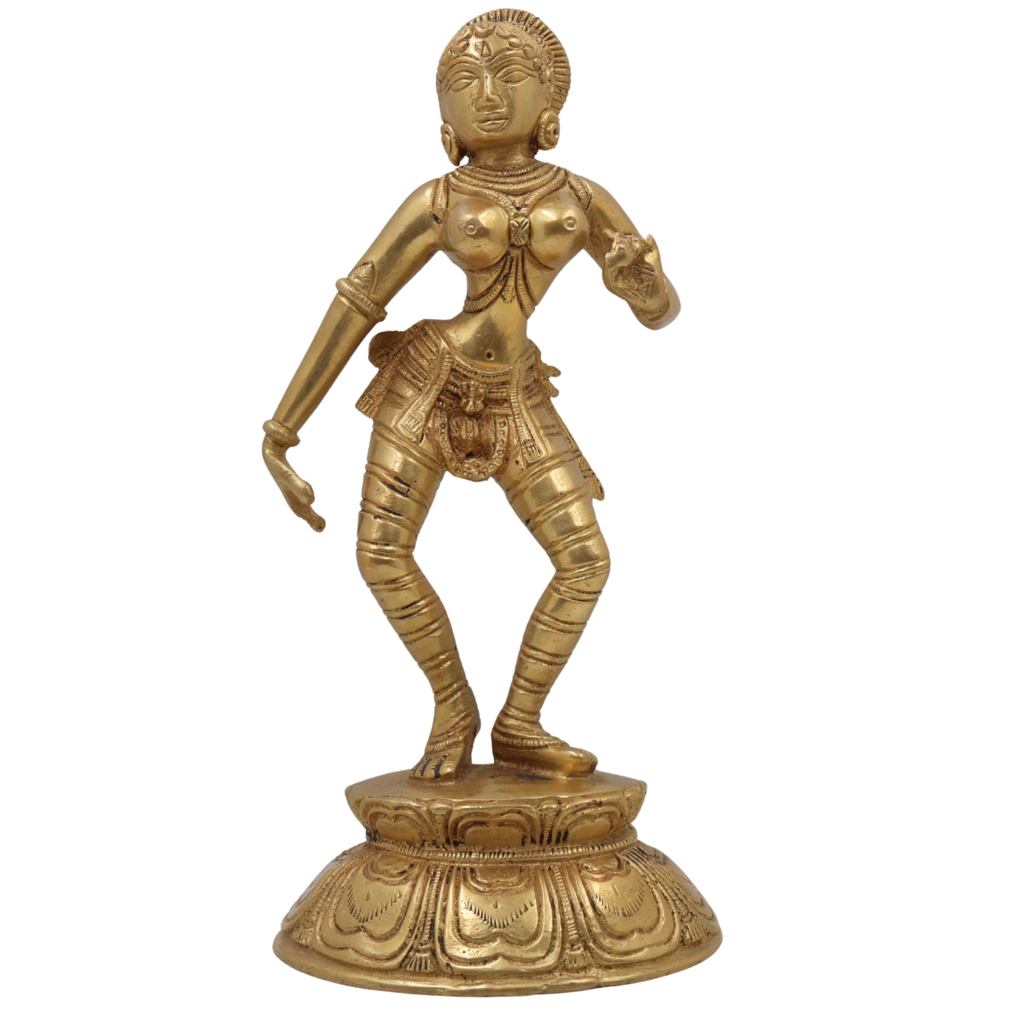 Brass Apsara Idol, Peetal Devangana Murti, Pital Urvashi Menaka Statue, Handcrafted Swargiya Sundari Nartaki Figurine, Black, 9.5 Inch, 1 Piece