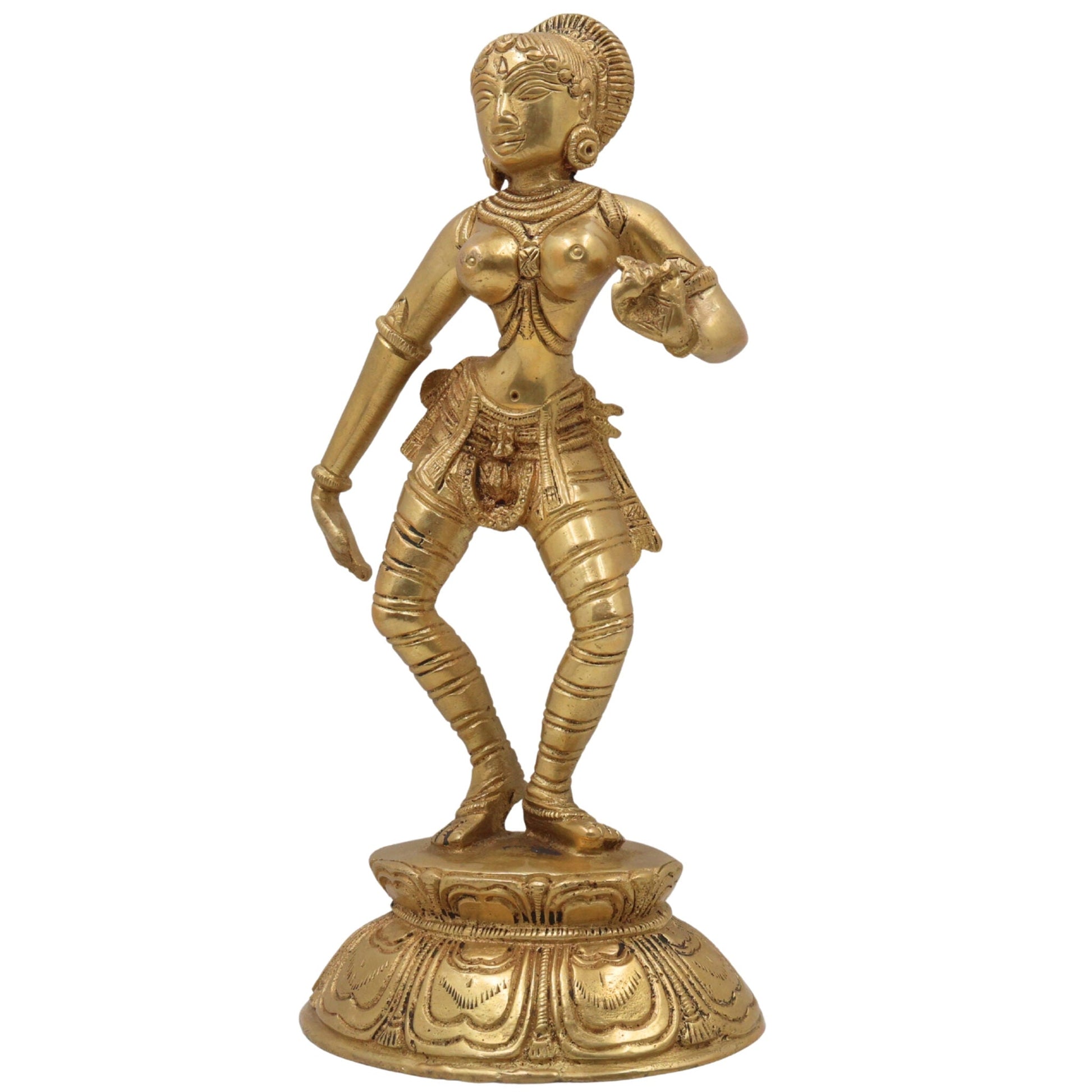 Brass Apsara Idol, Peetal Devangana Murti, Pital Urvashi Menaka Statue, Handcrafted Swargiya Sundari Nartaki Figurine, Black, 9.5 Inch, 1 Piece