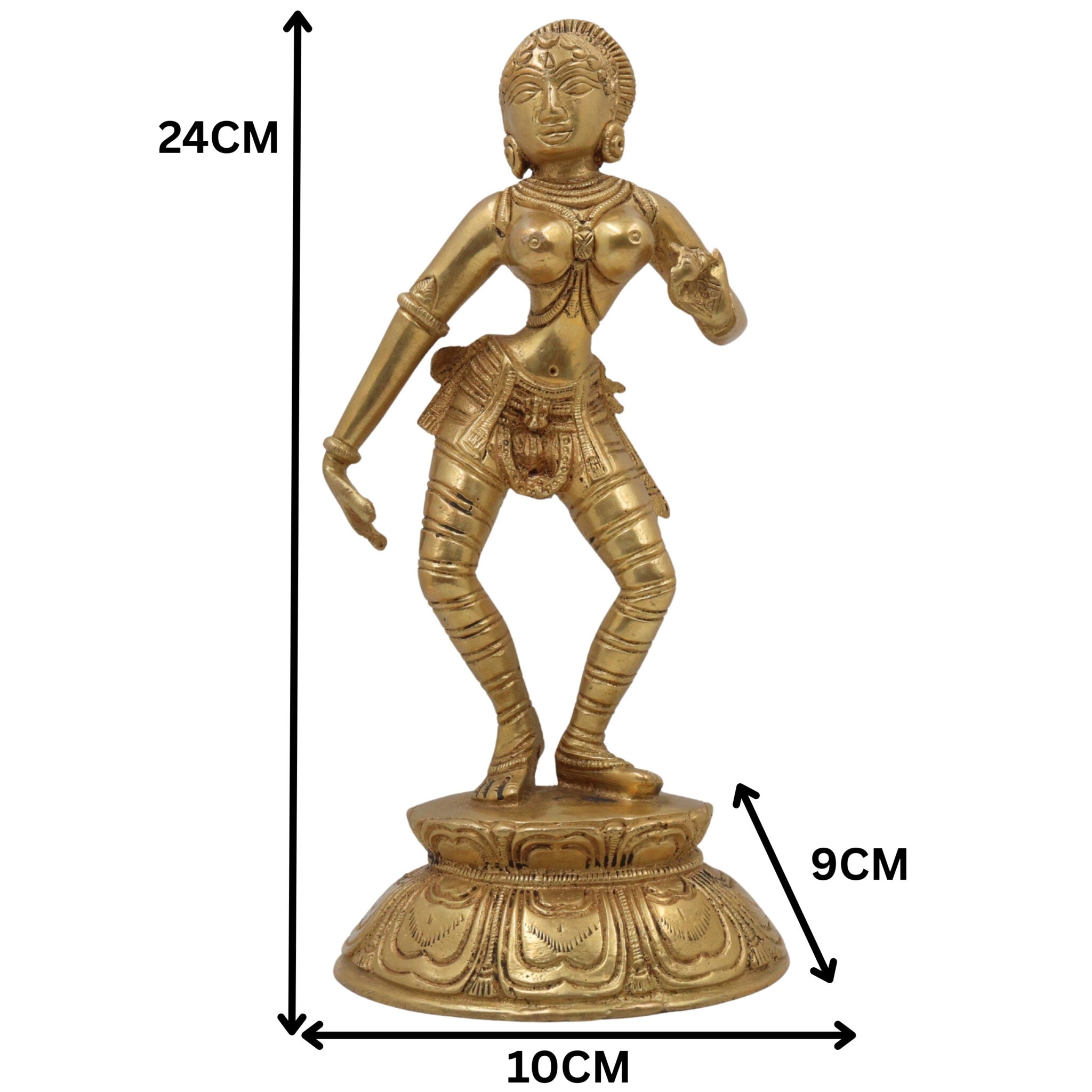 Brass Apsara Idol, Peetal Devangana Murti, Pital Urvashi Menaka Statue, Handcrafted Swargiya Sundari Nartaki Figurine, Black, 9.5 Inch, 1 Piece