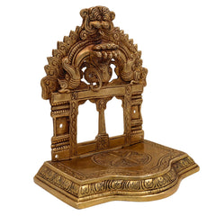 Handcrafted Brass Pooja Chowki with Prabhavali, Traditional Mandapam Singhasan Peetha Bajot Patta for Home Mandir & Temple Decor, Gold, 7 Inch, 1 Piece