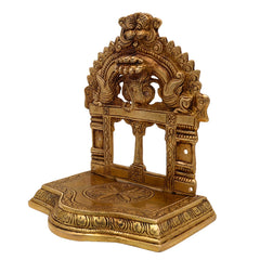 Handcrafted Brass Pooja Chowki with Prabhavali, Traditional Mandapam Singhasan Peetha Bajot Patta for Home Mandir & Temple Decor, Gold, 7 Inch, 1 Piece