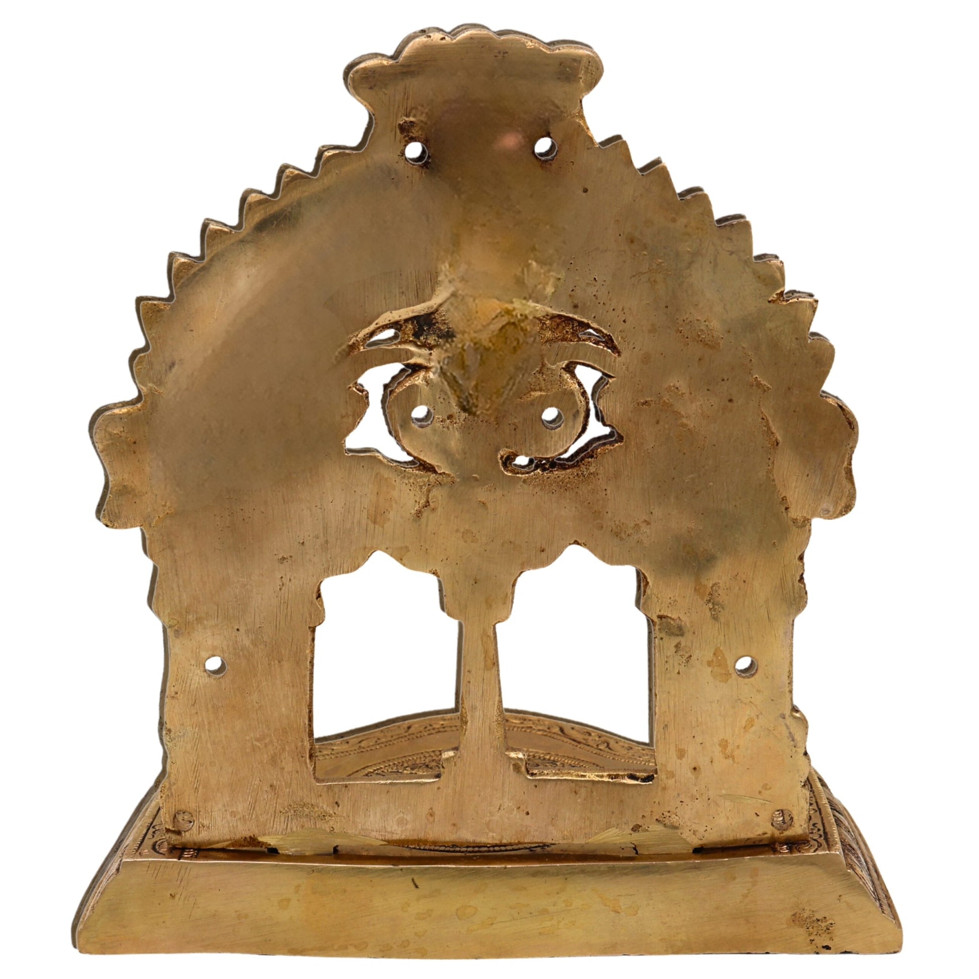 Handcrafted Brass Pooja Chowki with Prabhavali, Traditional Mandapam Singhasan Peetha Bajot Patta for Home Mandir & Temple Decor, Gold, 7 Inch, 1 Piece