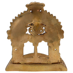 Handcrafted Brass Pooja Chowki with Prabhavali, Traditional Mandapam Singhasan Peetha Bajot Patta for Home Mandir & Temple Decor, Gold, 7 Inch, 1 Piece