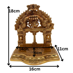 Handcrafted Brass Pooja Chowki with Prabhavali, Traditional Mandapam Singhasan Peetha Bajot Patta for Home Mandir & Temple Decor, Gold, 7 Inch, 1 Piece