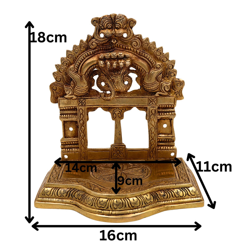 Handcrafted Brass Pooja Chowki with Prabhavali, Traditional Mandapam Singhasan Peetha Bajot Patta for Home Mandir & Temple Decor, Gold, 7 Inch, 1 Piece