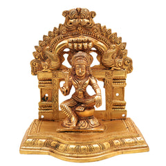 Brass Aiyanar Idol with Peetam & Prabhavali , Tamil Village Guardian God, Ayyanar Shasta Dharma Sastha Kuladeivam Kaaval Deivam Sculpture, Gold, 7 Inch, 1 Piece