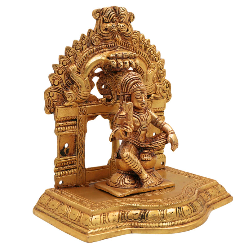 Brass Aiyanar Idol with Peetam & Prabhavali , Tamil Village Guardian God, Ayyanar Shasta Dharma Sastha Kuladeivam Kaaval Deivam Sculpture, Gold, 7 Inch, 1 Piece