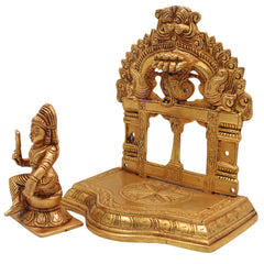 Brass Aiyanar Idol with Peetam & Prabhavali , Tamil Village Guardian God, Ayyanar Shasta Dharma Sastha Kuladeivam Kaaval Deivam Sculpture, Gold, 7 Inch, 1 Piece
