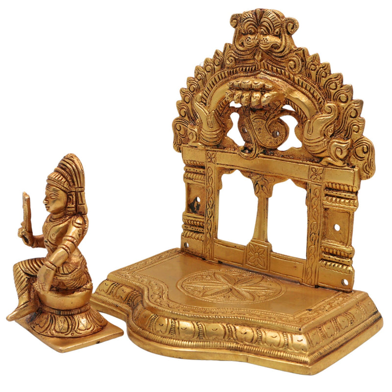 Brass Aiyanar Idol with Peetam & Prabhavali , Tamil Village Guardian God, Ayyanar Shasta Dharma Sastha Kuladeivam Kaaval Deivam Sculpture, Gold, 7 Inch, 1 Piece