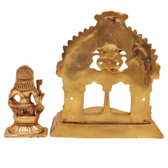 Brass Aiyanar Idol with Peetam & Prabhavali , Tamil Village Guardian God, Ayyanar Shasta Dharma Sastha Kuladeivam Kaaval Deivam Sculpture, Gold, 7 Inch, 1 Piece