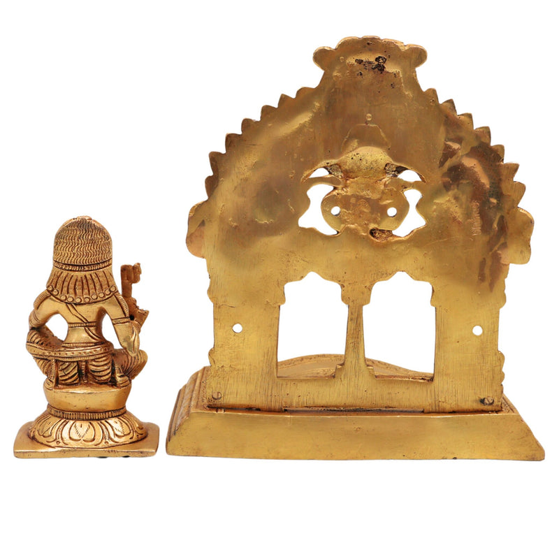 Brass Aiyanar Idol with Peetam & Prabhavali , Tamil Village Guardian God, Ayyanar Shasta Dharma Sastha Kuladeivam Kaaval Deivam Sculpture, Gold, 7 Inch, 1 Piece
