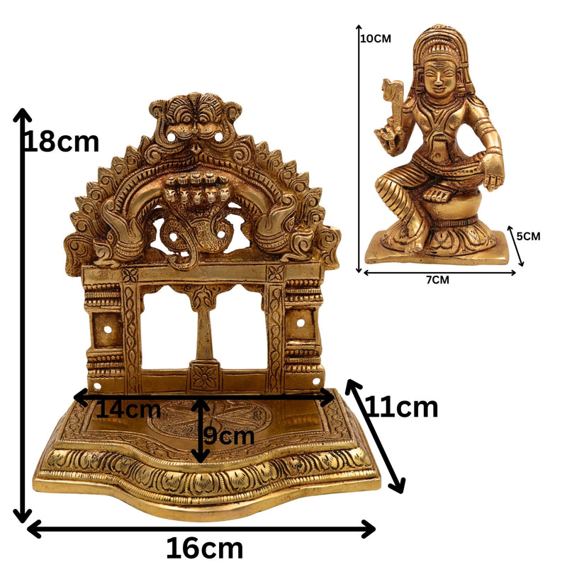 Brass Aiyanar Idol with Peetam & Prabhavali , Tamil Village Guardian God, Ayyanar Shasta Dharma Sastha Kuladeivam Kaaval Deivam Sculpture, Gold, 7 Inch, 1 Piece