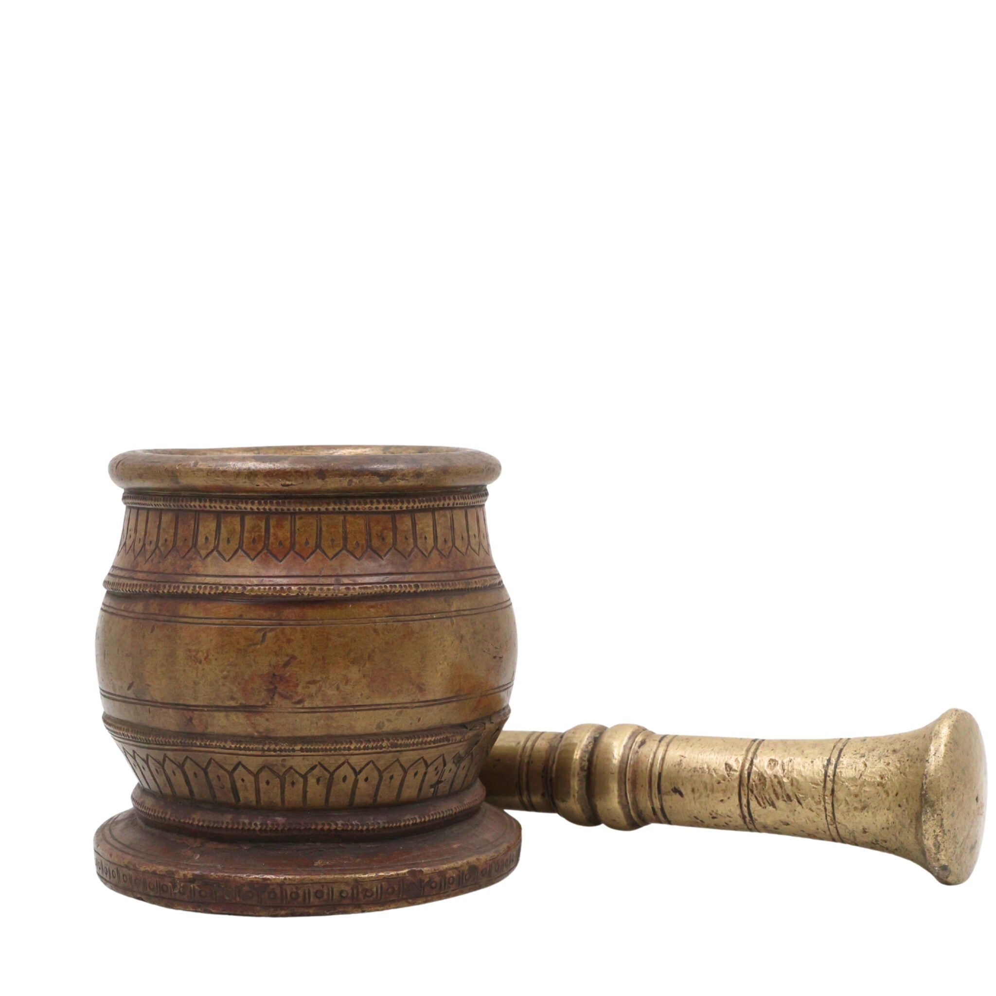 Brass Vintage Mortar Pestle, Okhal Aur Moosal, Brown, 4.5 Inch, 1 Piece