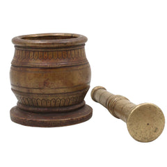 Brass Vintage Mortar Pestle, Okhal Aur Moosal, Brown, 4.5 Inch, 1 Piece