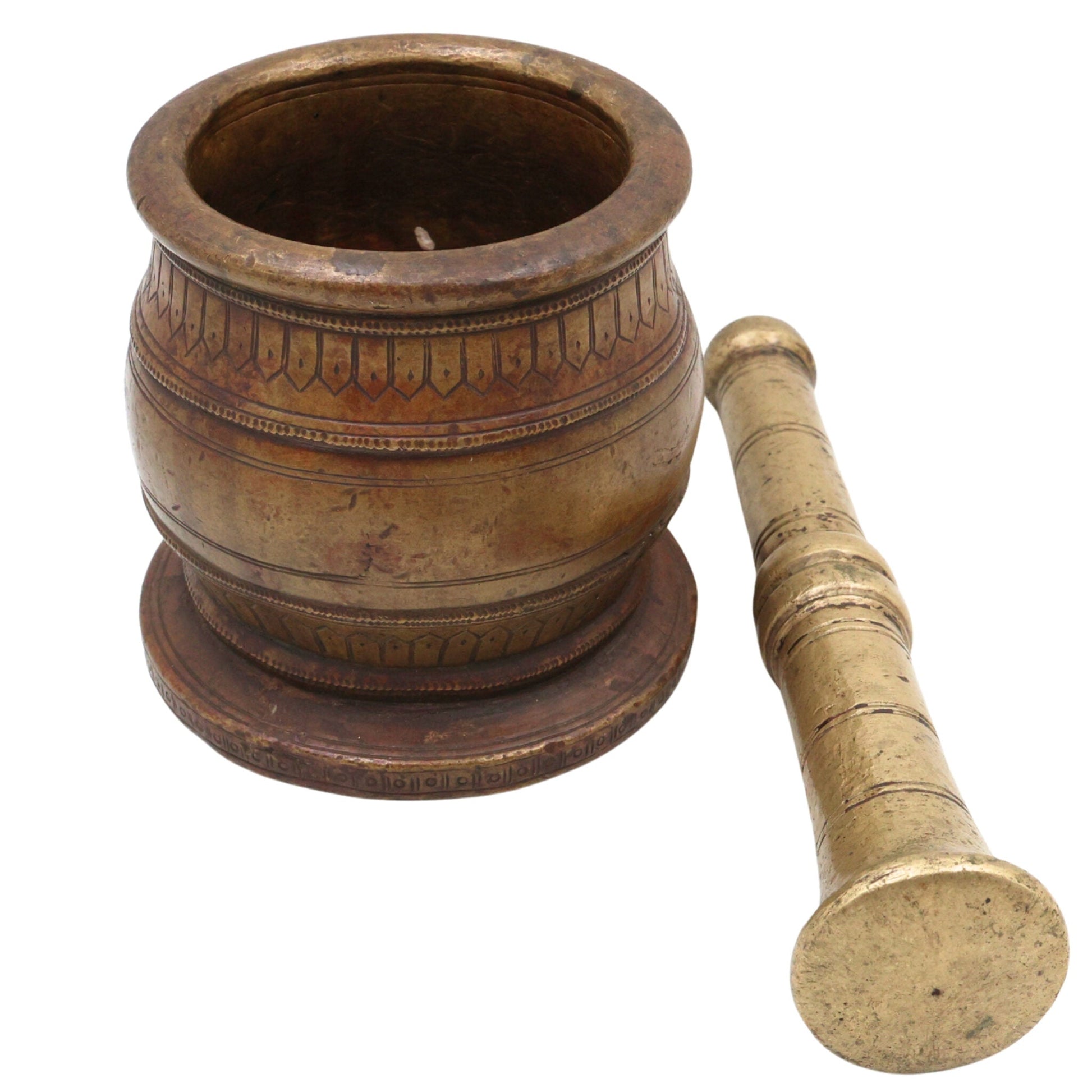 Brass Vintage Mortar Pestle, Okhal Aur Moosal, Brown, 4.5 Inch, 1 Piece