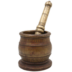 Brass Vintage Mortar Pestle, Okhal Aur Moosal, Brown, 4.5 Inch, 1 Piece