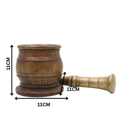 Brass Vintage Mortar Pestle, Okhal Aur Moosal, Brown, 4.5 Inch, 1 Piece