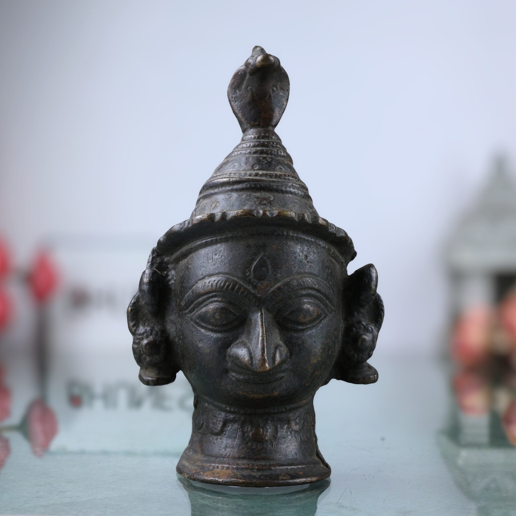 Brass Vintage Shiva Face | Shiva Face For Pooja | Shiva Face Idol| Brass Shiva Face |Lord Shiva Idols | Shankar Murti For Gift| Shiva Brass Statue| Home Decor | Shiva Bras, Brown, 6 Inch, 1 Piece