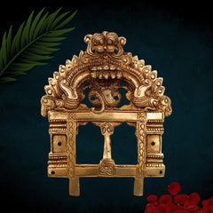 Brass Prabhavali with Sheshnag Arch | Prabhawali for Deity Idol | Traditional Temple Frame Wall Hanging for Home Decor Mandir | Prabhaval for Pooja Room, Gold, 7 Inch, 1 Piece