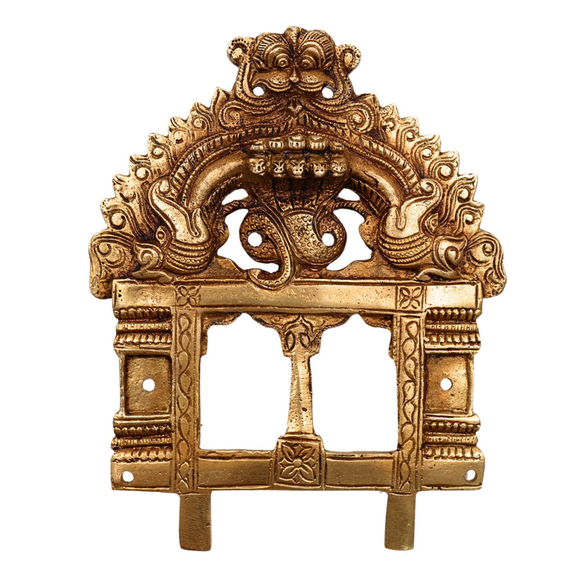 Brass Prabhavali with Sheshnag Arch | Prabhawali for Deity Idol | Traditional Temple Frame Wall Hanging for Home Decor Mandir | Prabhaval for Pooja Room, Gold, 7 Inch, 1 Piece