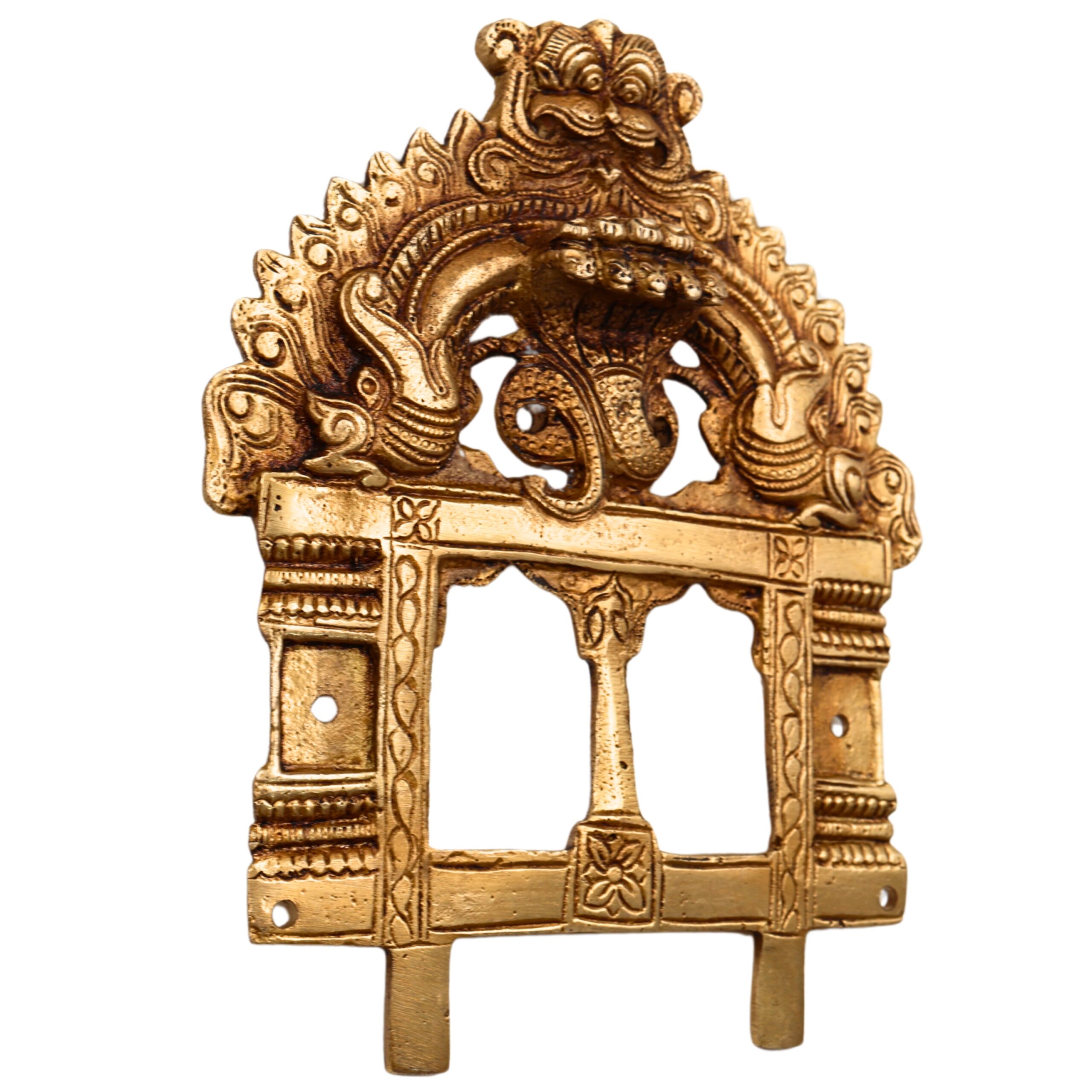 Brass Prabhavali with Sheshnag Arch | Prabhawali for Deity Idol | Traditional Temple Frame Wall Hanging for Home Decor Mandir | Prabhaval for Pooja Room, Gold, 7 Inch, 1 Piece