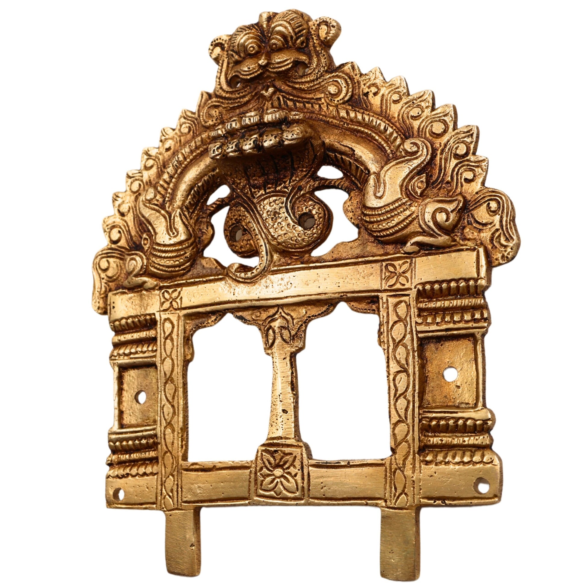 Brass Prabhavali with Sheshnag Arch | Prabhawali for Deity Idol | Traditional Temple Frame Wall Hanging for Home Decor Mandir | Prabhaval for Pooja Room, Gold, 7 Inch, 1 Piece