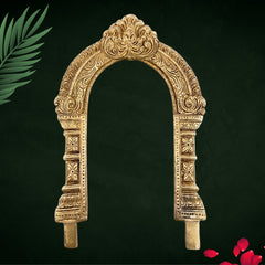 Bhunes Brass Prabhavali Frame Arch Wall Hanging for Home Temple – Prabhawali with Kirtimukha and Sheshnag for Deity Backdrop | Traditional Pooja Decor, Gold, 10.5 Inch, 1 Piece