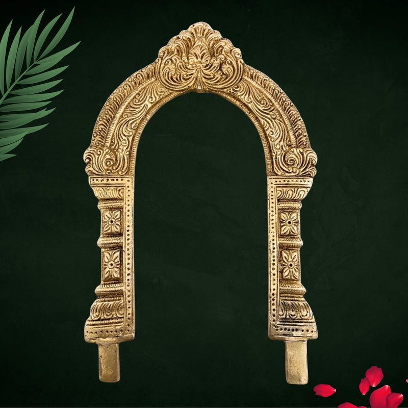 Bhunes Brass Prabhavali Frame Arch Wall Hanging for Home Temple – Prabhawali with Kirtimukha and Sheshnag for Deity Backdrop | Traditional Pooja Decor, Gold, 10.5 Inch, 1 Piece
