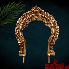 Bhunes Brass Prabhavali Arch Frame – Small Wall Hanging Prabhawali for Deity | Traditional Pooja Backdrop for Home Temple Decor, Gold, 7 Inch, 1 Piece