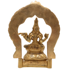 Brass Saraswati Idol, Peetal Sharada Devi Murti, Vani Vagdevi Statue, Bharati Saraswati Mata Vigraha for Pooja & Home Decor, Gold, 7 Inch, 1 Piece