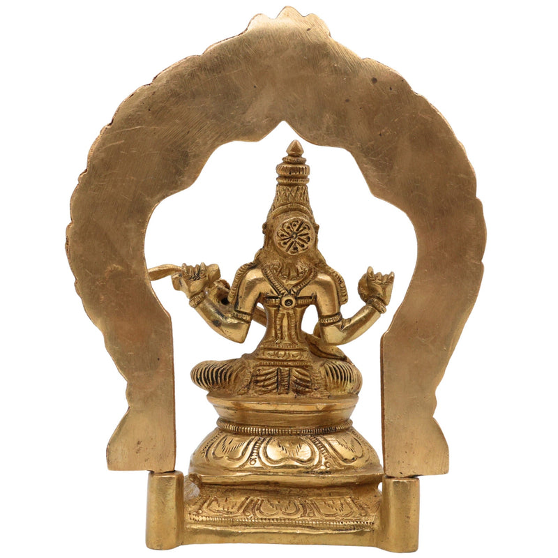 Brass Saraswati Idol, Peetal Sharada Devi Murti, Vani Vagdevi Statue, Bharati Saraswati Mata Vigraha for Pooja & Home Decor, Gold, 7 Inch, 1 Piece