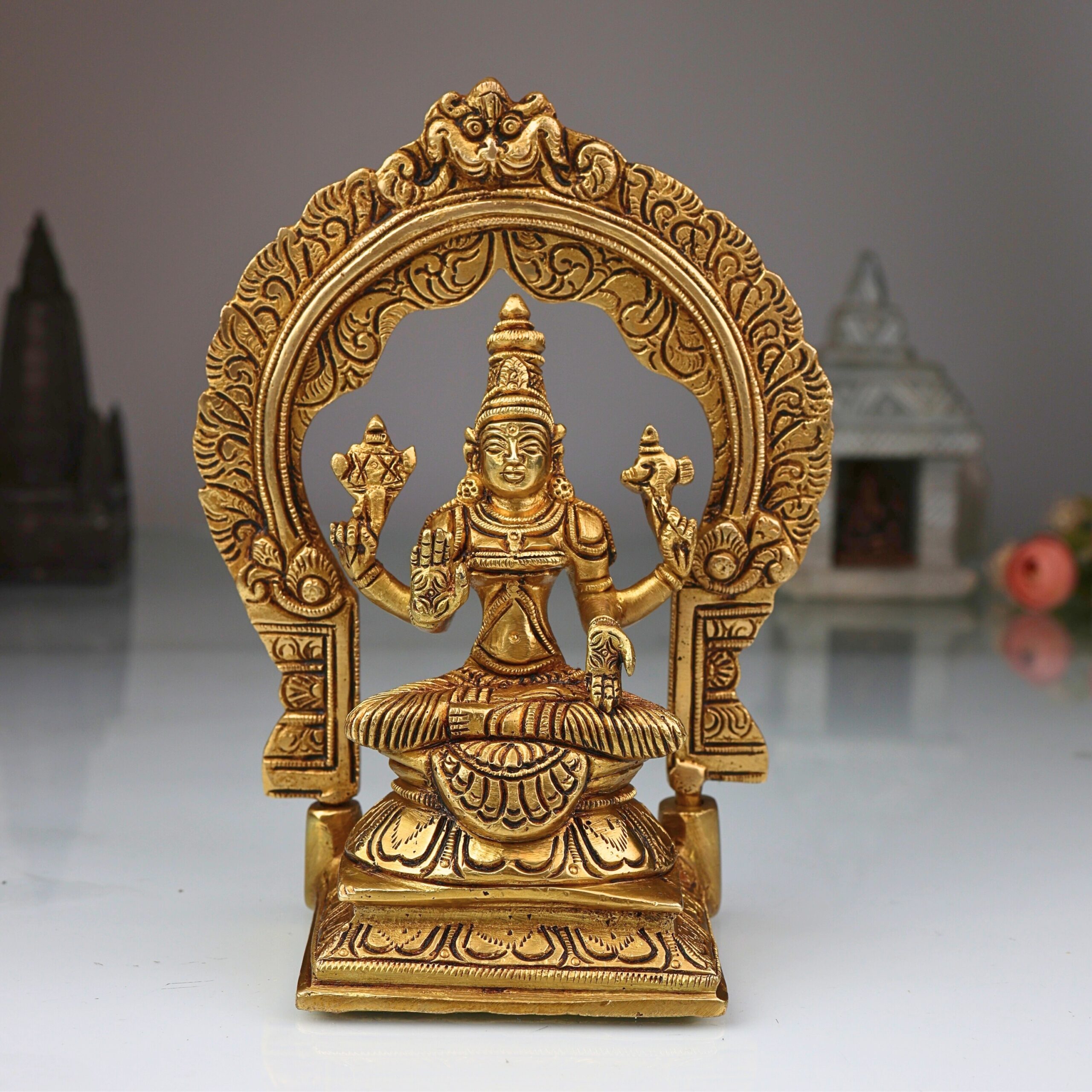 Brass Parvati Devi Idol | Mookambika Statue | Adi Shakti Murti for Pooja, Gold, 7 Inch, 1 Piece