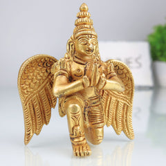 Brass Garuda Dev Idol – Vishnu Vahana | Garuthman | Pakshiraj | Suparna | Peetal Sitting Murti for Home Temple & Pooja Decor, Gold, 4.5 Inch, 1 Piece